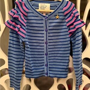 Mim-Pi Blue and Pink Ruffle Sweater